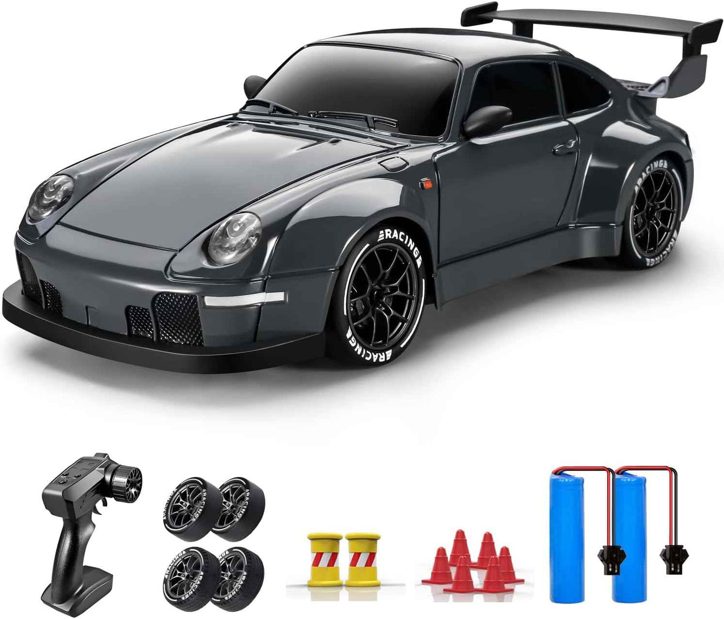 ACAMMZAR RC Drift Car, 1:24 Remote Control Car for Kids, 20KM/H 4WD High Speed RC Cars with LED Lights, Two Batteries, Extra Drifting Tires, Vehicle for Adults Boys Girls