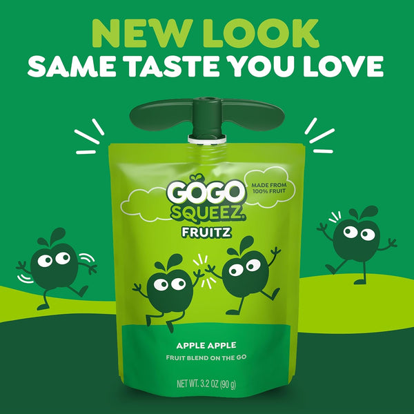 GoGo squeeZ No Sugar Added Applesauce and Fruit Puree, Apple, 3.2 oz Pouches, Pack of 20, Fruit Snacks for Kids