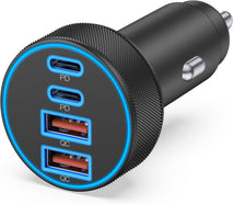 [4 in 1] USB C Car Charger, 4-Port 90W Super Fast Charging Cigarette Lighter Adapter, Dual 45W USBC & USB-A Multiport Car Phone Charger Accessories for iPhone 17 16 15 14 13 12, iPad, Galaxy, Tablet