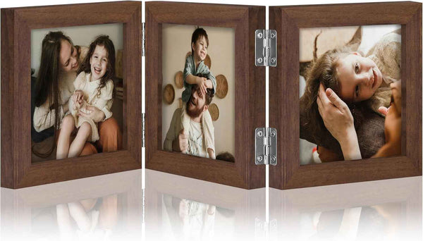 decorUhome Triple 4x6 Picture Frame Vertical, Engineered Wood Trifold Photo Frame with Plexiglass for Tabletop Display, 4x6, Black