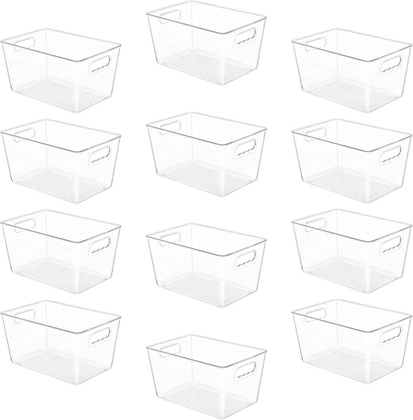YIHONG 6 Pack Clear Pantry Organizer Bins, Plastic Containers with Handle for Kitchen,Freezer,Cabinet,Closet,Bathroom Under Sink Storage