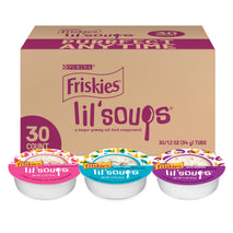 Purina Friskies Grain Free Wet Cat Food Lickable Treats Variety Pack with Salmon, Tuna or Shrimp - 30 Cups, 1.2 oz each