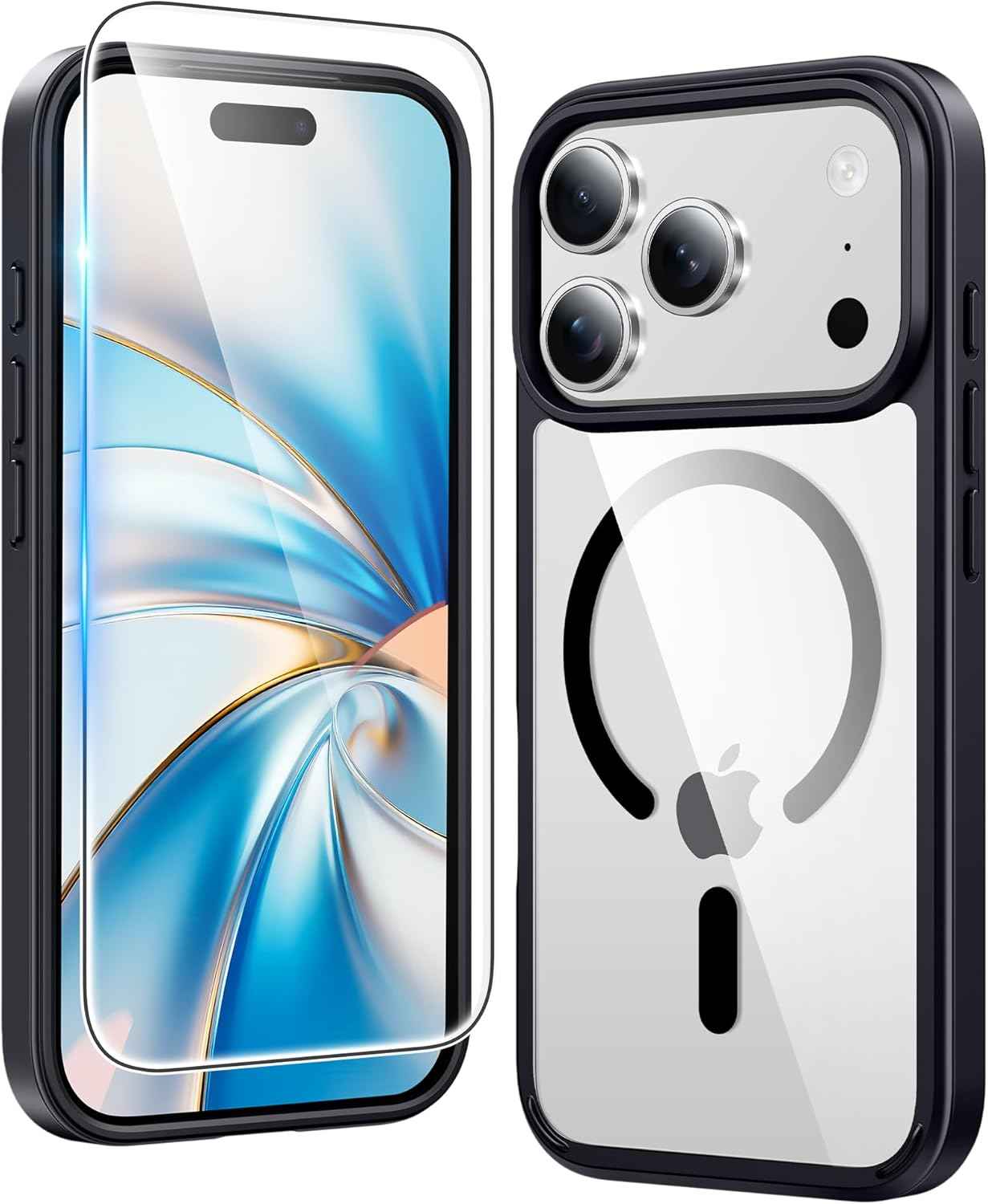 FNTCASE for iPhone 17 Pro Case, Compatible with Magsafe, Clear Transparent Magnetic Shockproof Protective Rugged Phone Cover with Screen Protector - 6.3 inch (A-Clear)