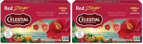 Celestial Seasonings Hibiscus Tea, Red Zinger Herbal Tea, Caffeine Free, 20 Tea Bags