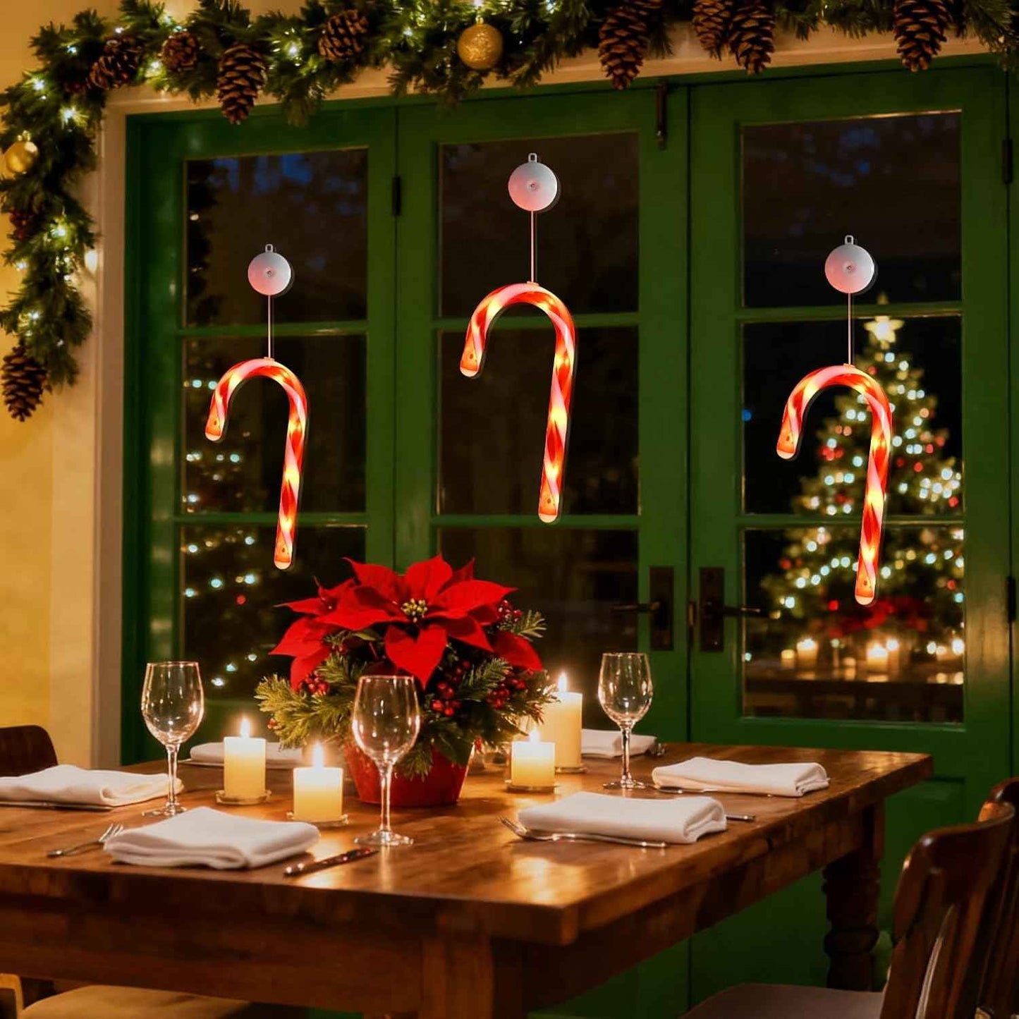 3 Pack Christmas Window Lights Decorations with Timer,Battery Powered Red Lighted Candy Cane LED Sucker for Xmas 2026 Hanging Fireplace Window Indoor Decor