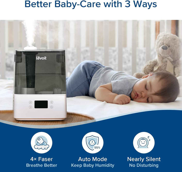 LEVOIT Humidifiers for Bedroom Large Room Home, (6L) Cool Mist Top Fill Essential Oil Diffuser for Baby & Plants, Smart App & Voice Control, Rapid Humidification & Auto Mode - Quiet Sleep Mode, Gray