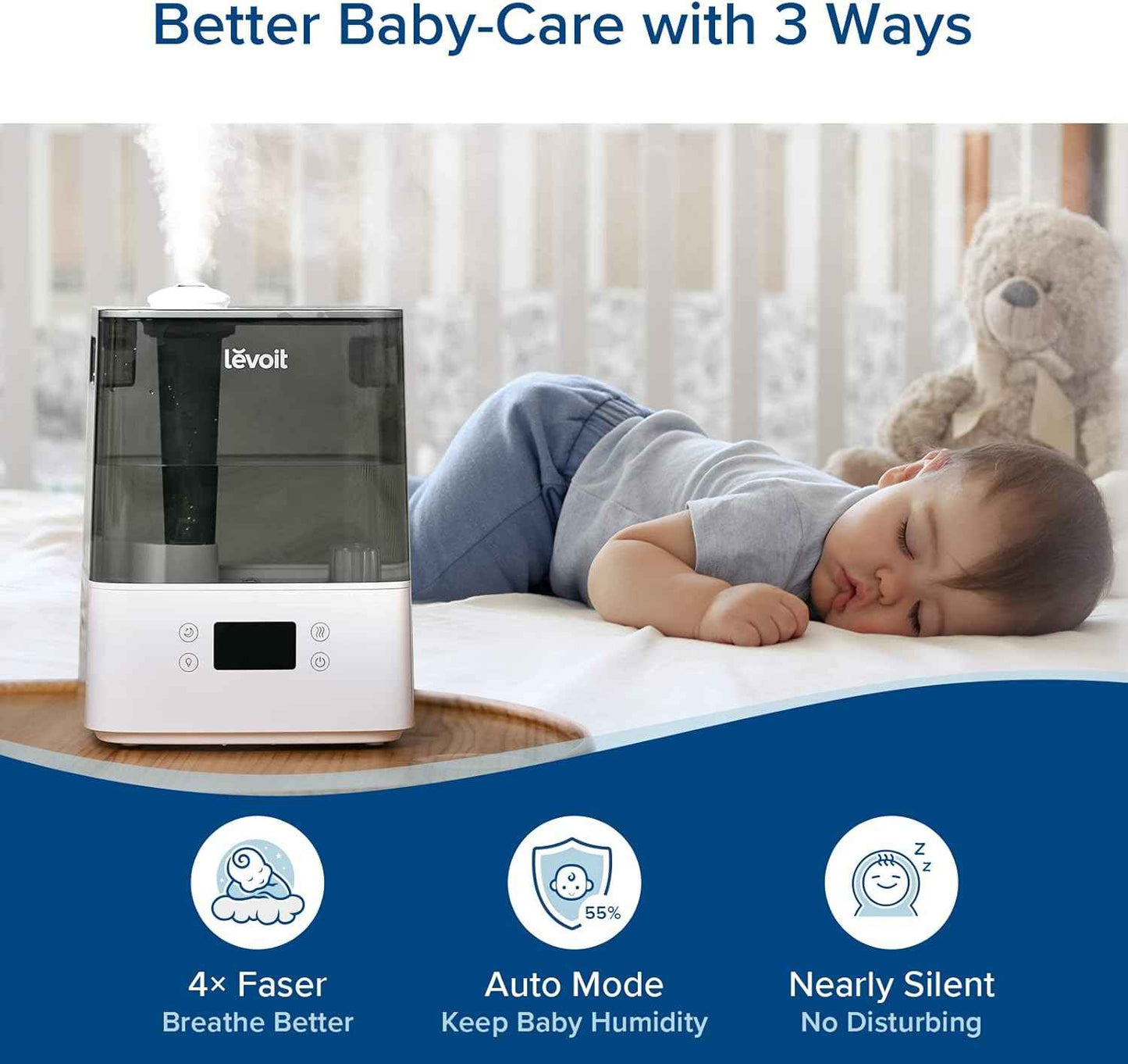 LEVOIT Humidifiers for Bedroom Large Room Home, (6L) Cool Mist Top Fill Essential Oil Diffuser for Baby & Plants, Smart App & Voice Control, Rapid Humidification & Auto Mode - Quiet Sleep Mode, Gray