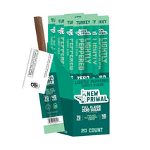 New Primal Lightly Peppered Turkey Sticks, 20 Count, 7g Protein, Keto, Gluten Free, Low Carb