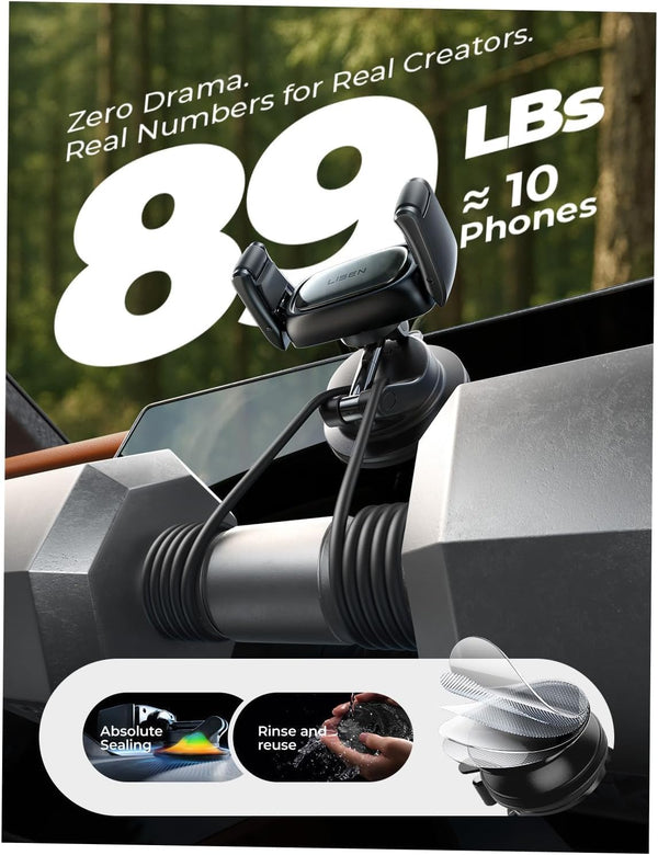 LISEN Suction Phone Mount for Car, [Ultra Suction & 95% Cases Friendly] Car Phone Holder Mount Vacuum Dashboard Phone Holder, Car Cell Phone Holder for iPhone 17 16 15 14 Pro Max Air Galaxy S26 S25