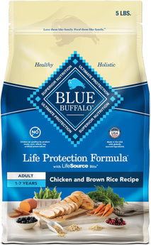 blue buffalo life protection formula adult dry dog food, 5-lb bag, chicken & brown rice recipe