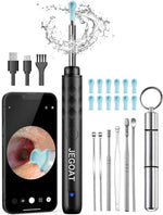 Jegoat ear wax removal kit with 1296p hd camera, 6 led lights and 10 ear pick for ios and android black