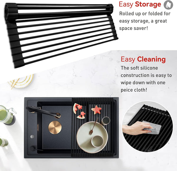 Silicone Wrapped Over The Sink Dish Drying Rack for Kitchen