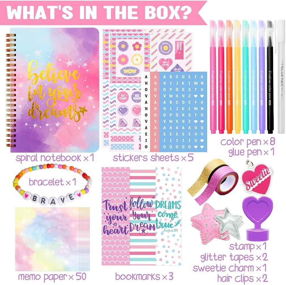 DIY Journal Kit for Girls - 26PCS DIY Journal Set for Tween & Teen Girls, Stationery Set, Scrapbook & Diary Supplies Set, Journaling Art Crafts Kit, Ideal Gifts for 8 9 10 11 12 13 14 Year Old Girl