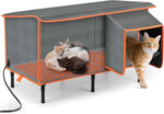 SIWA MARY Heated Cat House for Outside in Winter, Weatherproof Outdoor Cat House with Cat Heating Pad, Waterproof &Safe Escape Door, Insulated Cat Shelter with Heater for Feral Barn Cats Kitty