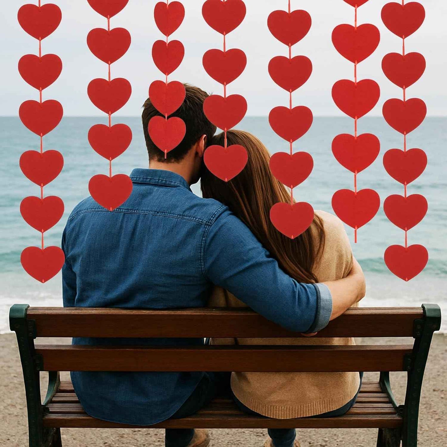 Valentines Day Decorations, 80Pcs Felt Red Heart Valentines Day Garland Banner Hanging for Wall, Party - Pre-Strung Valentines Galentines Wedding Hearts Decorations Streamers Decor