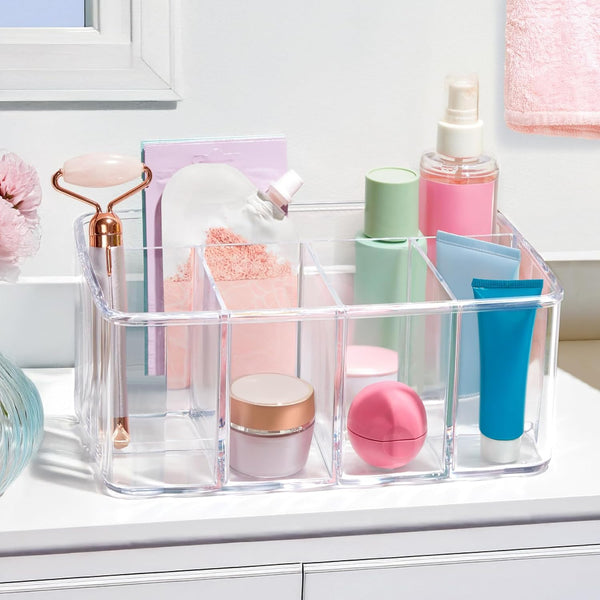 Clear Plastic 5-Compartment Organizer for Makeup and Office Supplies Made in USA