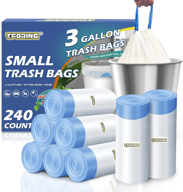 13 Gallon Trash Bags Drawstring 120 Count, 1.7 Mil Thick White Garbage Bags, Easy-Dispense Roll for Kitchen & Household Use, Resists Tears, Leaks and Punctures