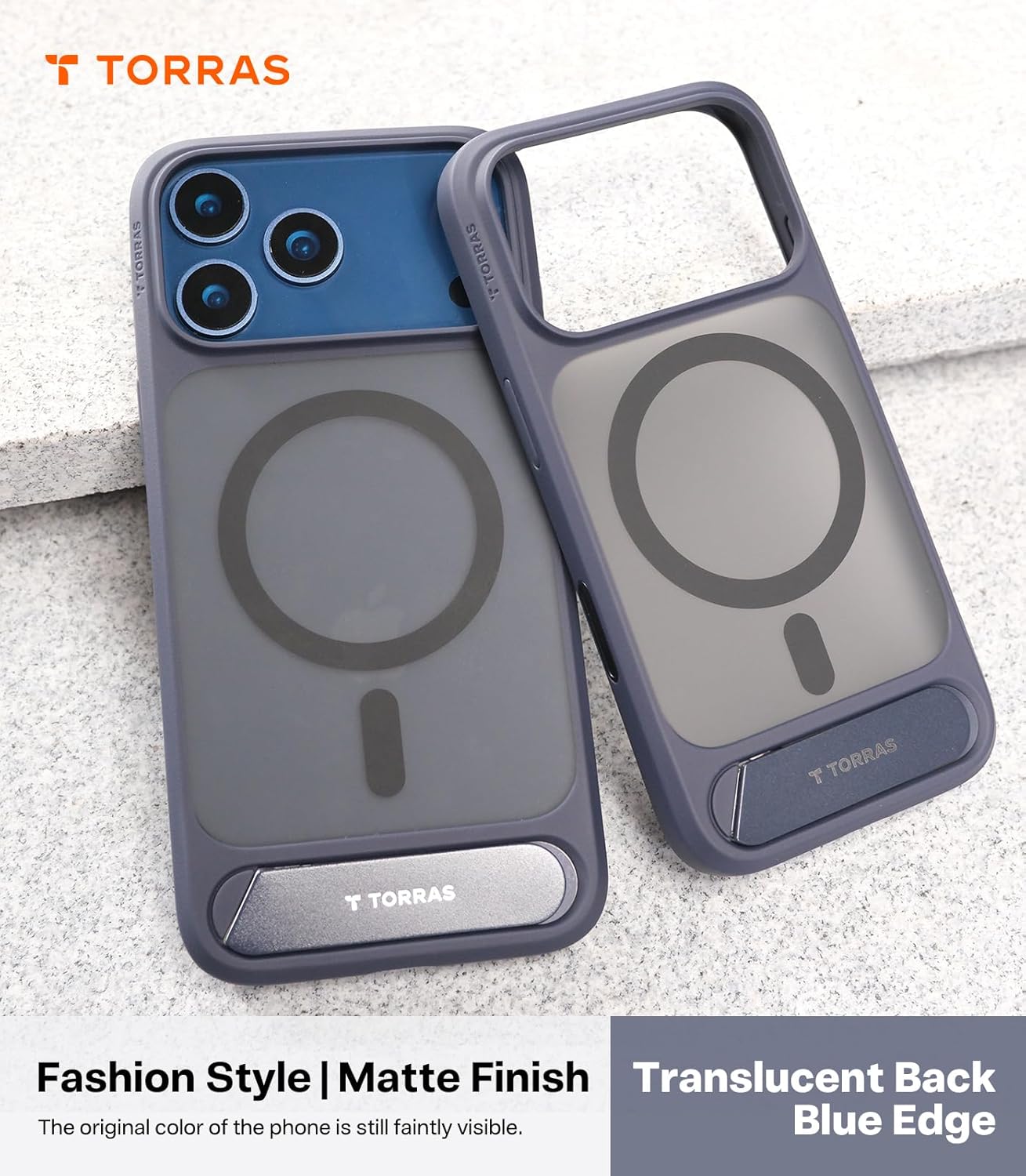 TORRAS Strong Magnetic & Seamless Stand for iPhone 17 Pro Max Case, Fit for MagSafe, Military Grade Drop Protection, Adjustable Kickstand Slim for iPhone 17 Pro Max Case Translucent Matte Deep Blue - Rayz Mart