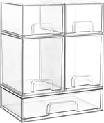Vtopmart Stackable Storage Drawers Set of 5 - Clear Plastic Organizer Bins for Baby Bottle, Beauty Supplies, Kitchen, Bathroom, Cabinet, Pantry