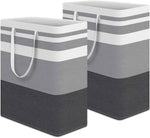 HomeHacks 2 Pack Large Laundry Baskets, Waterproof, Freestanding Laundry Hampers, Collapsible Clothes Hamper with Reinforced Handles in Laundry Room, College Dorm, Bathroom, Bedroom (Grey, 75Lx2)