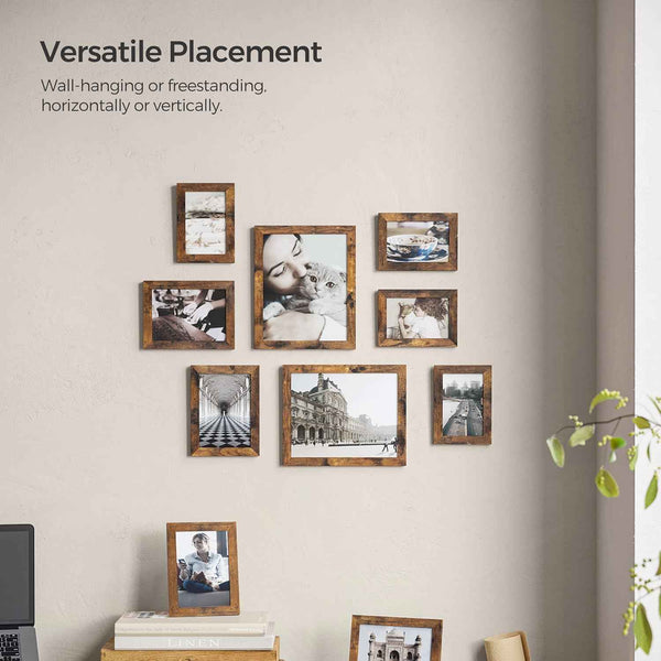 SONGMICS Rustic Brown Picture Frame Set, 10-Piece, Including 2 8x10, 4 5x7, and 4 4x6 Photos, Wall Gallery Decor, Christmas Gift