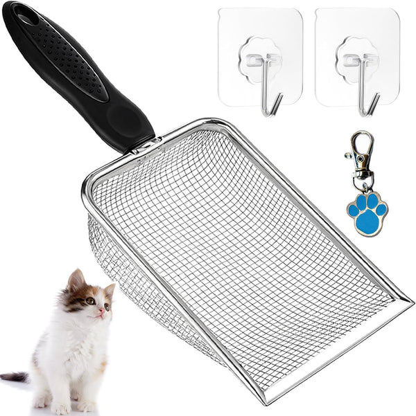 itPlus Stainless Steel Cat Litter Scoop with Mesh Scooper Long Handle Shovel Sifter for Clumping Litter