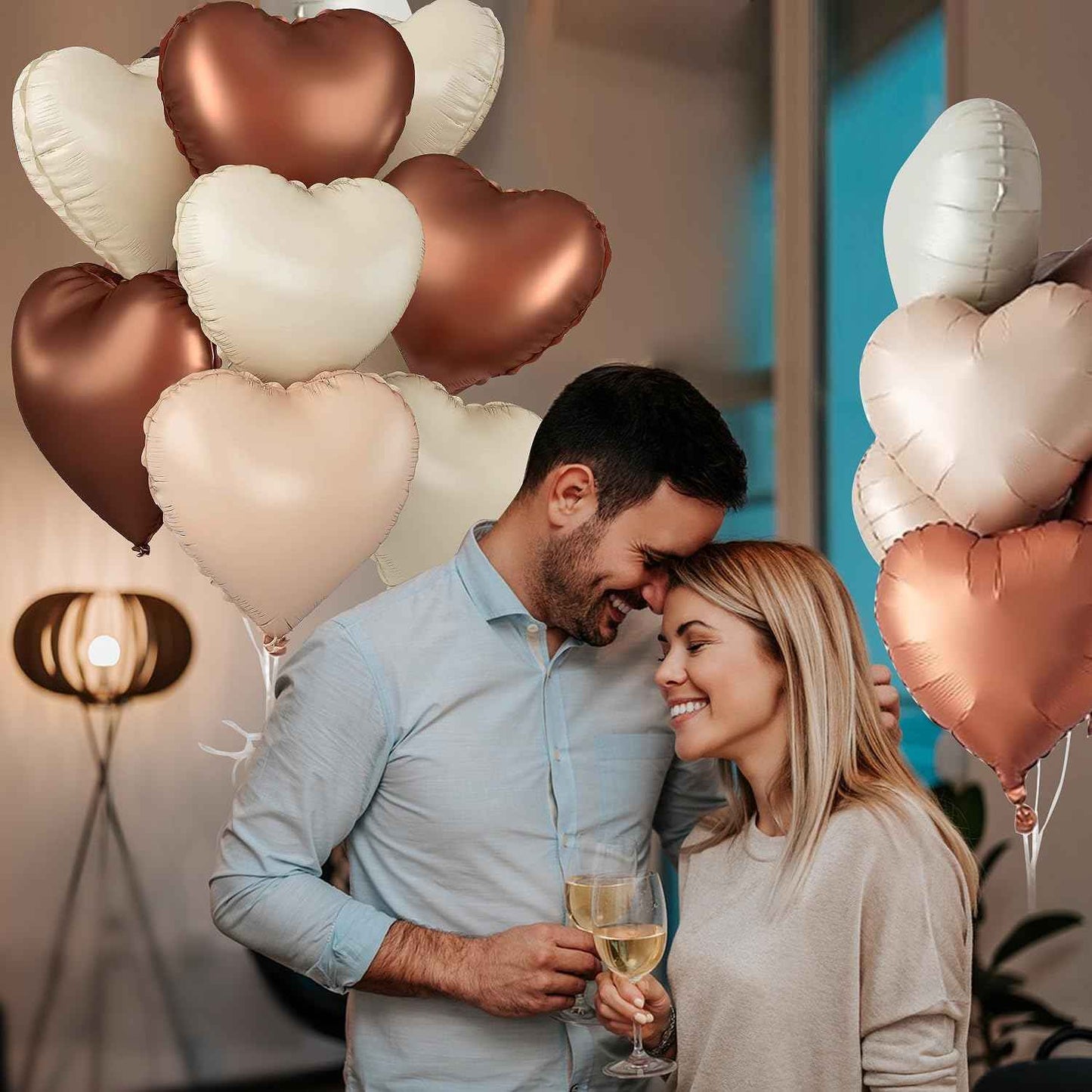 Brown Cream Heart Shape Foil Balloons -15PCS- for Valentine's Day Decorations, 'I Love You' Balloons, Romantic Decorations for Special Night (18inch)