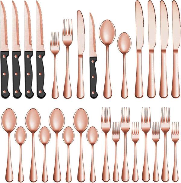 MUTNITT Silverware Set with Steak Knives Service for 4,Stainless Steel Flatware, Mirror Polished Cutlery Utensil Set for Home Kitchen Eating Tableware, Include Fork Knife Spoon, Dishwasher Safe