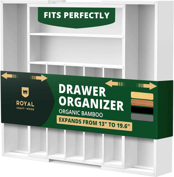 ROYAL CRAFT WOOD Luxury Bamboo Kitchen Drawer Organizer - Silverware Organizer, Utensil Holder & Cutlery Tray Drawer Dividers for Flatware (9 Slot, Natural)