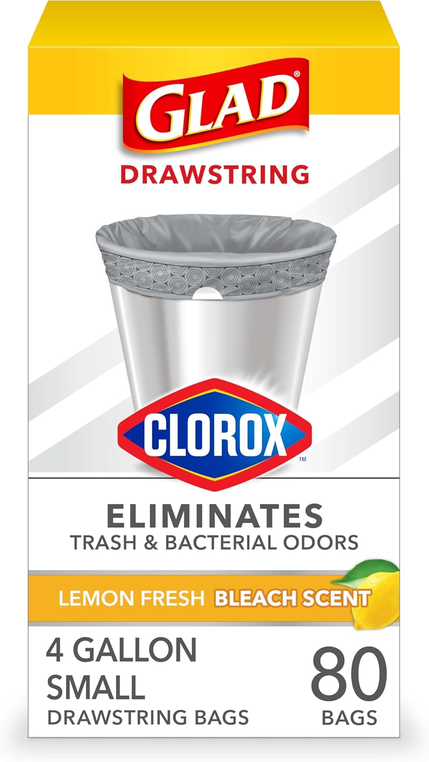 Glad Small Trash Bags 4 Gallon, Febreze Sweet Citron & Lime Garbage Bags, Odor Resistant with Drawstring, 80 Count