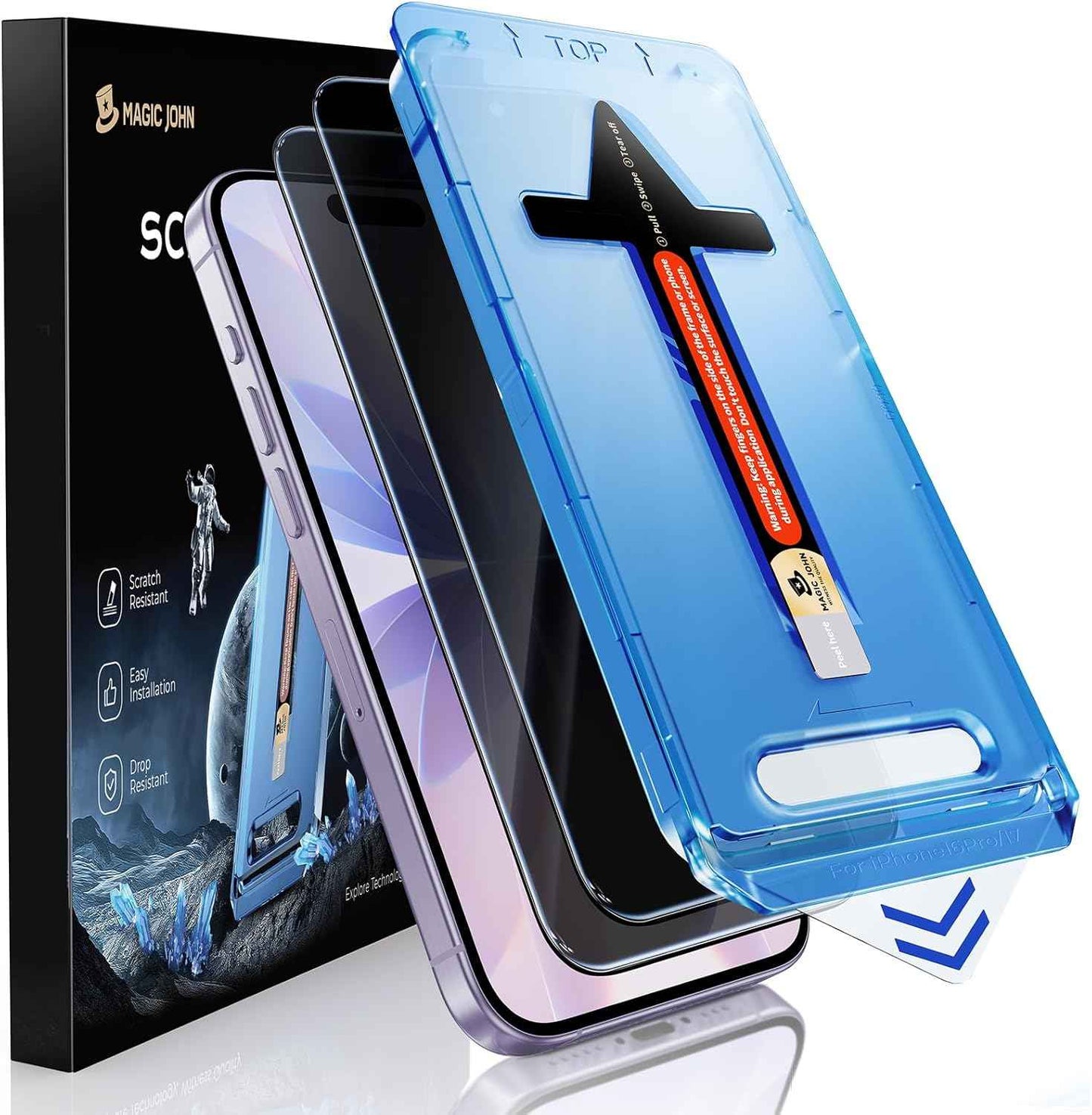 MAGIC JOHN 2 Pack for iPhone 17 Pro Max 6.9 inch Privacy Glass Screen Protector-[Anti-Spy] Auto Dust-Elimination, Bubble Free, Easy Installation, Daily Drop Protection