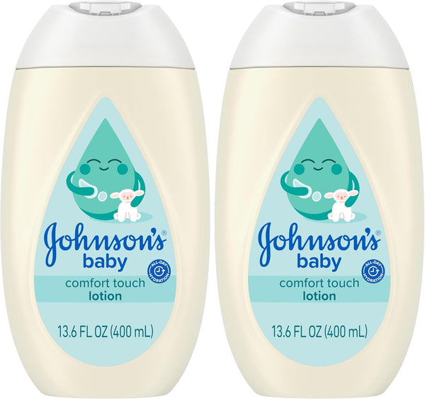 johnsons baby comfort touch newborn baby face body lotion, 13.6 fl oz, hypoallergenic, paraben-free, new baby essentials