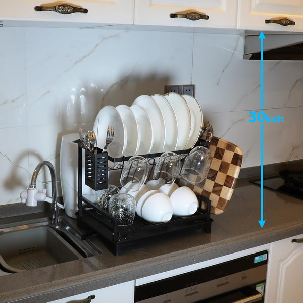 Large capacity 2-tier dish drying rack with stainless steel construction
