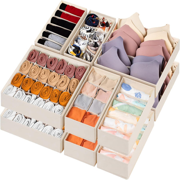 12 pack fabric drawer organizer with 116 cells for storage and closet organization