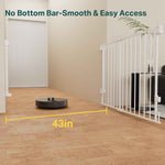 Cumbor 29.2–43" Baby Gate for Stairs, Wall-Mounted (Drill Required), Expandable No Bottom Bar Dog Gate, Auto Close Extra Wide Walk Thru, Pet & Toddler Proof Gate, Top & Bottom of Stairways (White)