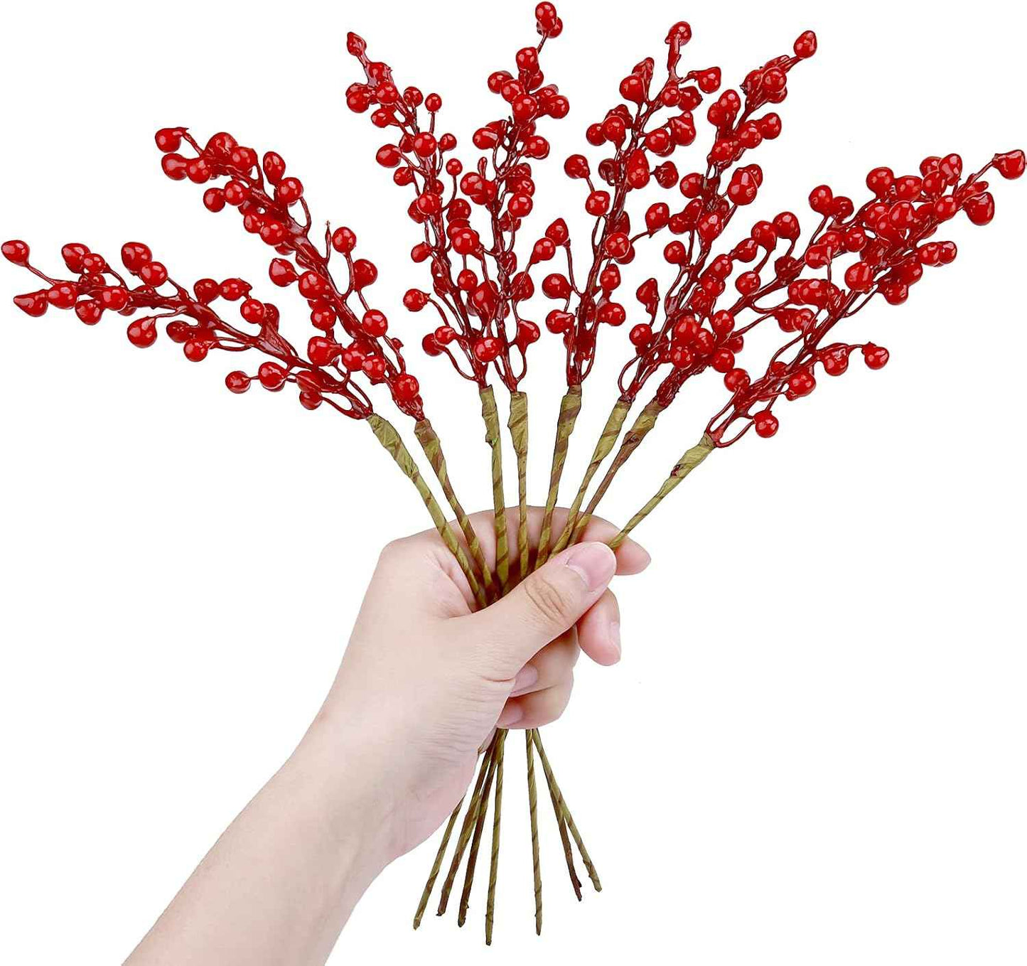GREENTIME 16 Pack Artificial Red Berry Stems Holly for Christmas Tree Decorations for New Year's Eve Decor, Holiday and Home Crafts for Fall Thanksgiving Day