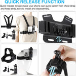 PellKing Mobile Phone Chest Strap Harness Mount Head Strap Holder Kit for POV/VLOG,Cell Phone Clip Compatible with iPhone,Samsung,GoPro Hero 9, 8,7, 6, 5, 4, 3,2, 1,AKASO,DJI Osmo,and Action Cameras…