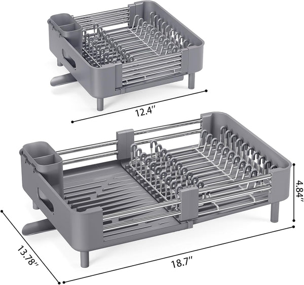 Urackify Stainless Steel Dish Drying Rack with Foldable Organizer