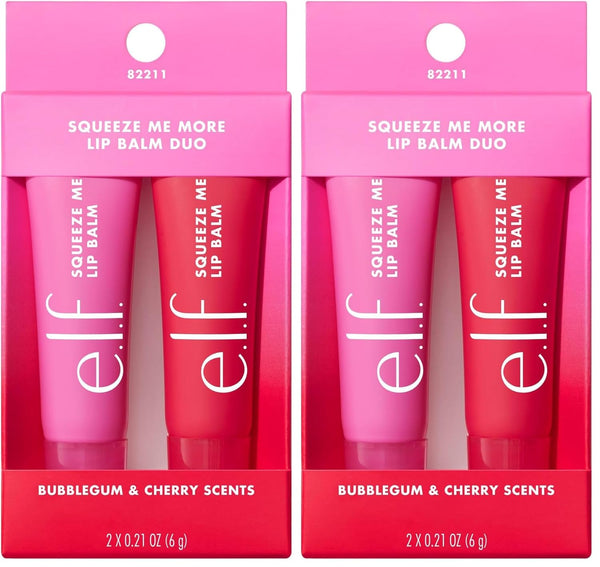 e.l.f. Squeeze Me More Lip Balm Duo, 2-Count, Mango and Watermelon, Vegan, Cruelty-Free, Hyaluronic Acid