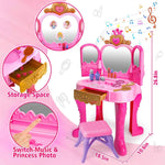 Light Pink Magic Makeup Table & Chair Set for 2-5 year old girls with Music and Mirror, Princess Dress Up Playset