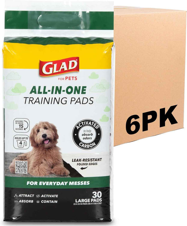 Glad for Pets Black Charcoal Puppy Training Pads with Odor Control and Pheromone Attractant, Leak Resistant Dog Potty Pads for House Training Puppies and Dogs, 23 x 23 in, 50 Count
