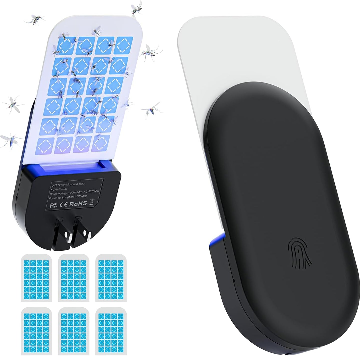 Flying Insect Trap, 2 in 1 Indoor Plug-in Fruit Fly Trap, 1 Trap White and 6 Glue Cards, Fruit Fly Traps for Gnat, Moth, Mosquito, Suitable for Every Part of The Home