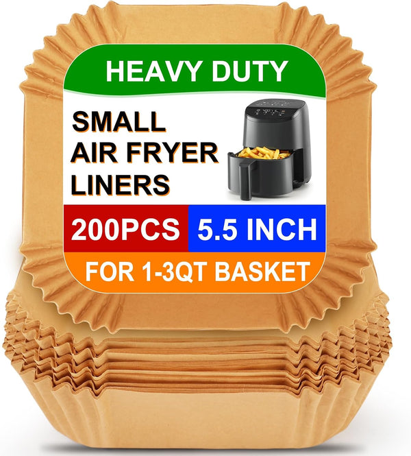BYKITCHEN 300PCS Disposable Air Fryer Paper Liners for Ninja AF141 5 QT Pro AF181 6.5QT, Cosori Chefman 6 QT &Other 5 to 8Qt Airfryer, 8in Square Air Fryer Parchment Paper, Airfryer Basket Accessories