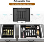 Extra Large Expandable Black Silverware Organizer for Silverware, Cutlery, and Utensils, BPA-Free, Adjustable