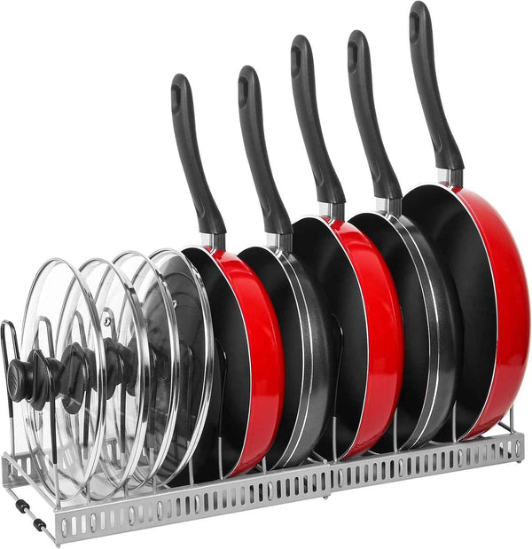 Pot Rack Organizer -Expandable Pot and Pan Organizer for Cabinet,Pot Lid Organizer Holder with 10 Adjustable Compartment for Kitchen Cabinet Cookware Baking Frying Rack,Bronze