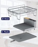 Adjustable kitchen dish drying rack with drainage and cutlery holders