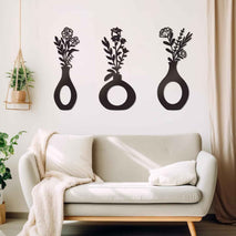 3 Pcs Black Flowers and Vases Decor Metal Flower Wall Decoration Metal Vase Wall Art Floral Home Decor Minimalist Art for Home Living Room Bathroom Dining Room (Modern)