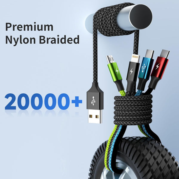 Cruise Essentials 2026 4 in 1 Multi Charging Cable [2Pack 5FT], Tangle Free USB C Car Charger Cable, Nylon Braided Charging Cords for Multiple Devices, Travel Essentials Car Accessories