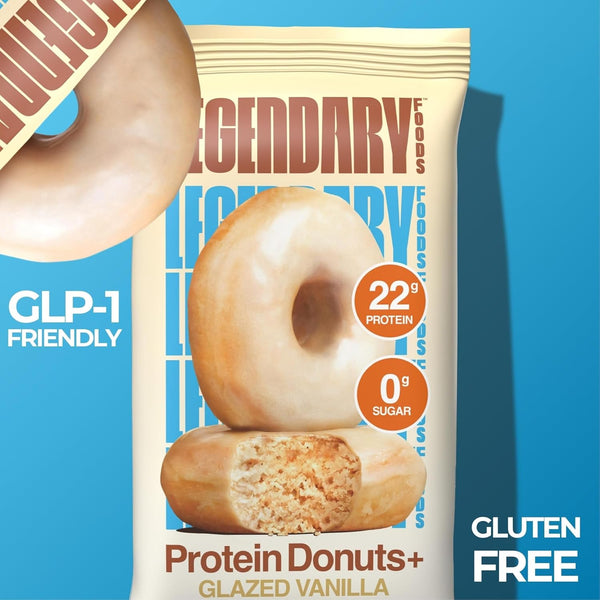 Glazed Vanilla Protein Donuts with 22g Protein, Zero Sugar, Gluten Conscious, Low Carb, Keto Suitable, 8 Pack