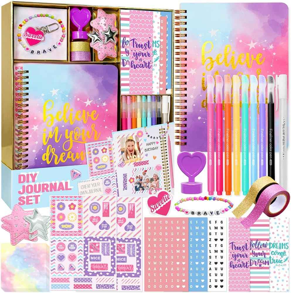 DIY Journal Kit for Girls - 26PCS DIY Journal Set for Tween & Teen Girls, Stationery Set, Scrapbook & Diary Supplies Set, Journaling Art Crafts Kit, Ideal Gifts for 8 9 10 11 12 13 14 Year Old Girl